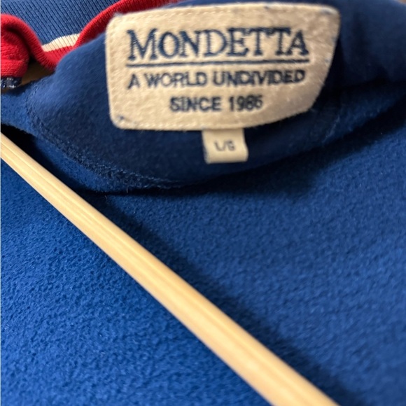 Men’s vintage Y2K rare L GUC some drains Mondetta Blue zip up with American Flag - Picture 13 of 13